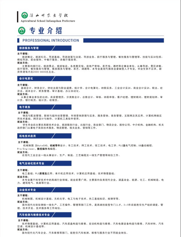 凉山州农业学校开设哪些专业？