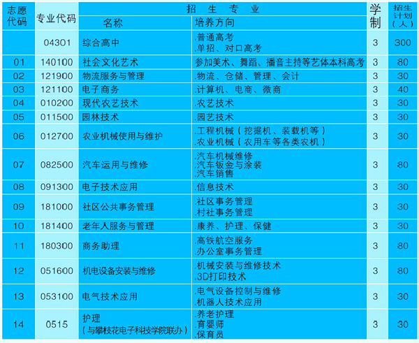 攀枝花市华森职业学校招生计划