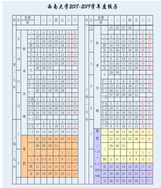 西南大学2020年校历及寒假放假时间安排 什么时候放寒假  